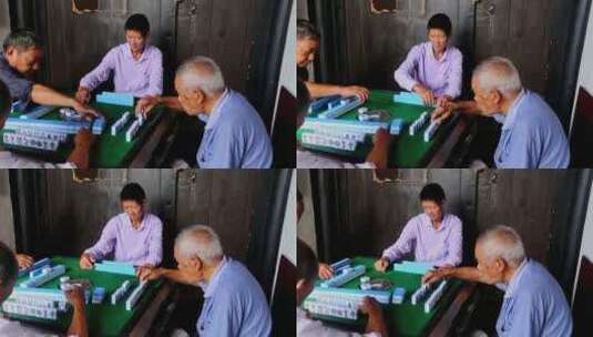 乡村老人打麻将退休生活高清在线视频素材下载