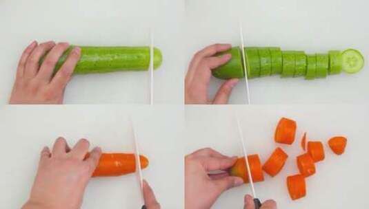 把黄瓜和胡萝卜切成小块高清在线视频素材下载