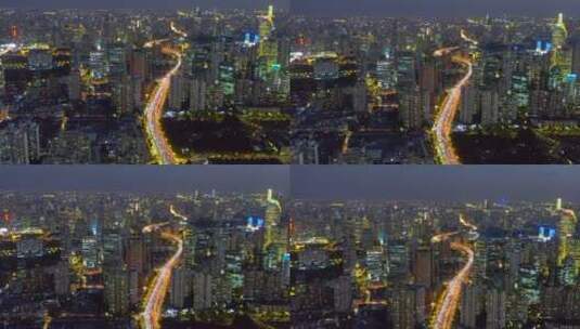 上海浦西静安高架桥车流航拍夜景4K高清在线视频素材下载