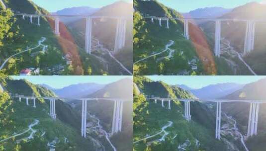大山高架桥铁轨航拍高清在线视频素材下载
