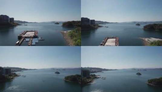 航拍日落下的千岛湖休闲度假村高清在线视频素材下载