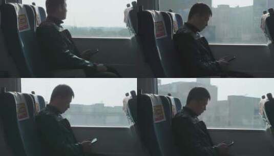 男子独自一人乘坐高铁火车出行高清在线视频素材下载