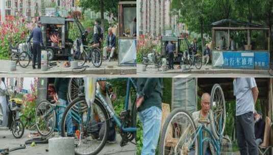 城市自行车电动车修理铺高清在线视频素材下载