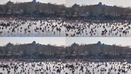 北京什刹海滑冰高清在线视频素材下载
