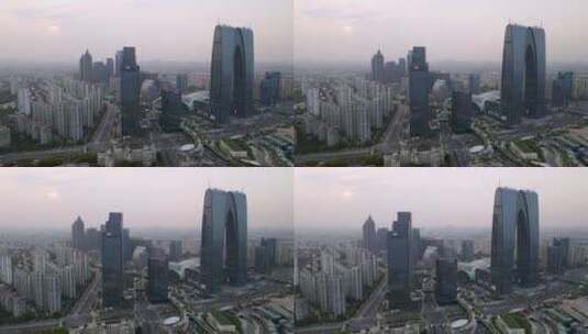 4k 航拍苏州金鸡湖畔金融中心建筑景观高清在线视频素材下载