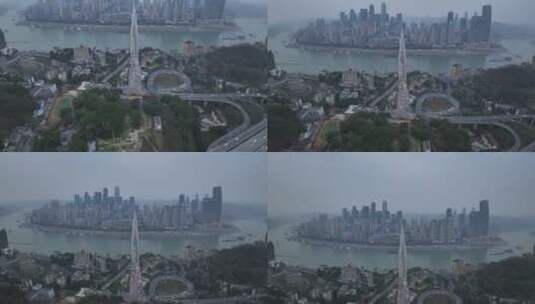 重庆东水门大桥清晨航拍高清在线视频素材下载