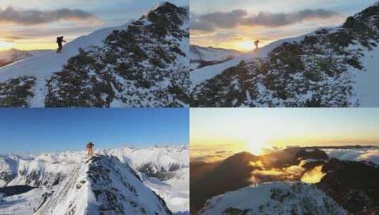 雪山上的登山者企业攀登上升登顶高清在线视频素材下载