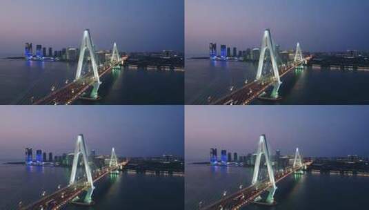 海口世纪大桥夜景航拍高清在线视频素材下载