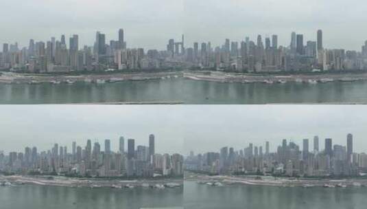 重庆渝中区航拍长江城市建筑阴天风光风景高清在线视频素材下载