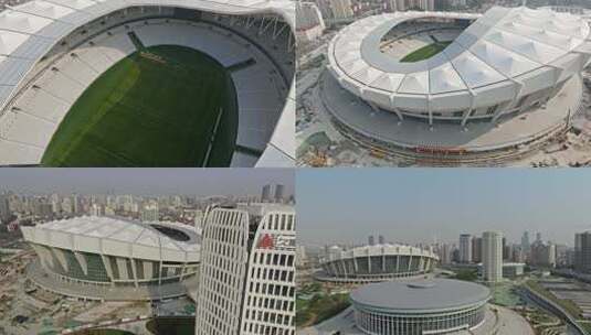 改建中上海体育场八万人体育场足球场城市高清在线视频素材下载