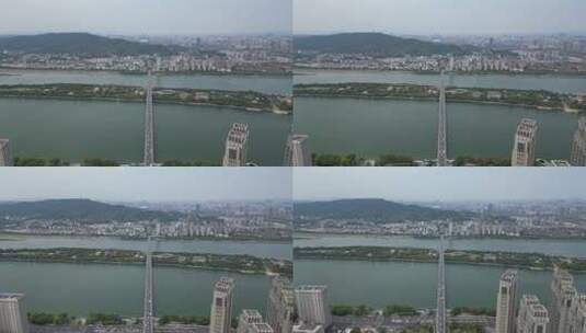 航拍湖南长沙湘江橘子洲大桥高清在线视频素材下载