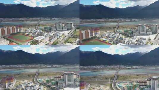 西藏 航拍 空镜 足球场 街道 公路 风景高清在线视频素材下载