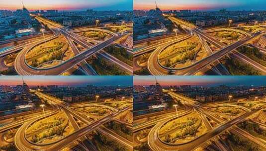 中国吉林长春解放立交桥夜景车流延时高清在线视频素材下载