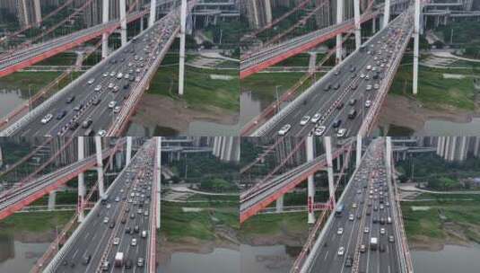 重庆晚高峰桥梁堵车航拍高清在线视频素材下载