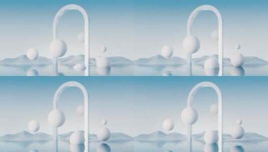 水面与球体超现实背景3D渲染高清在线视频素材下载