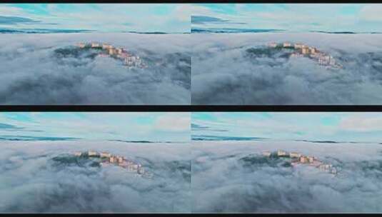 航拍云雾中的建筑高清在线视频素材下载