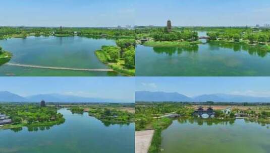 航拍 陕西 西安 鄠邑区 陂美湖水系 生态高清在线视频素材下载