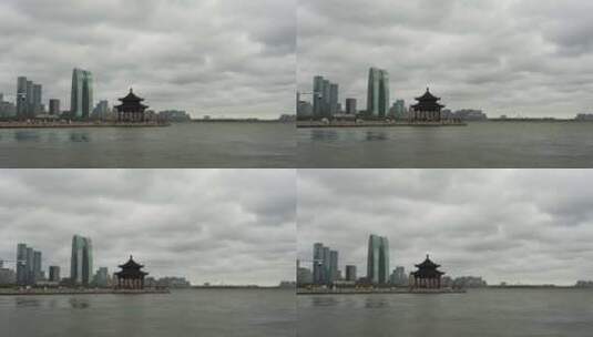 苏州金鸡湖风景 阴雨台风天气高清在线视频素材下载