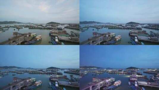 海上码头渔船日转夜高清在线视频素材下载
