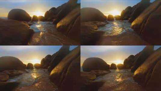 三亚海角天涯海边沙滩日落光晕高清在线视频素材下载