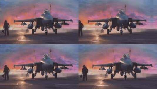 4k战斗机与飞行员夕阳唯美创意素材高清在线视频素材下载