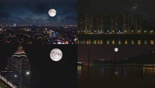 4K城市月夜夜晚大月亮高清在线视频素材下载