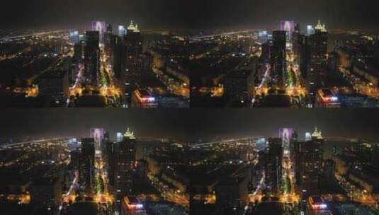 江苏苏州之门夜景灯光航拍高清在线视频素材下载