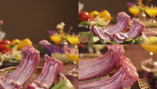 鲜美食材美食排骨绿色肉类农产品宣传片高清在线视频素材下载
