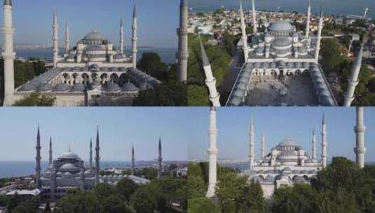 高清4k航拍土耳其蓝色清真寺伊斯兰宗教高清在线视频素材下载