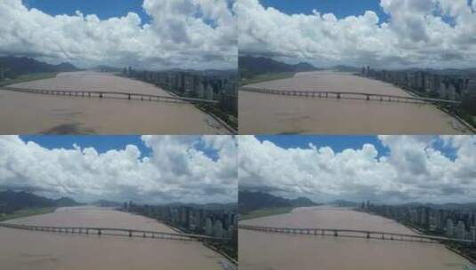 航拍温州瓯江瓯越大桥高清在线视频素材下载
