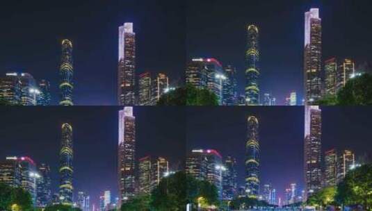 广州珠江新城花城广场夜景延时高清在线视频素材下载