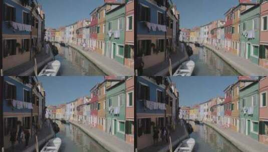 意大利布拉诺岛色彩缤纷的房屋和运河高清在线视频素材下载