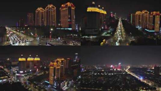 北京路金凤万达大世界夜景航拍高清在线视频素材下载