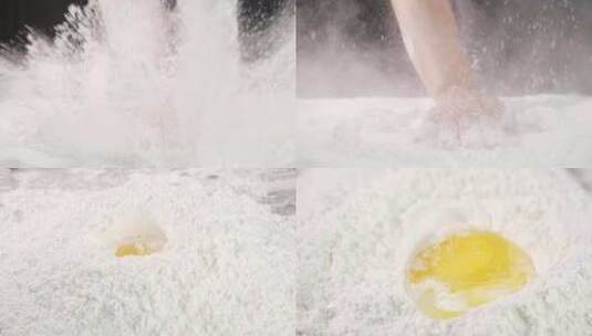 面粉鸡蛋掉入面粉慢镜头高清在线视频素材下载