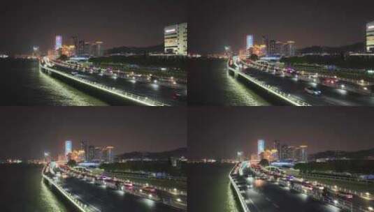 航拍厦门演武大桥夜景高清在线视频素材下载