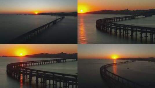 海边日落 大桥航拍高清在线视频素材下载
