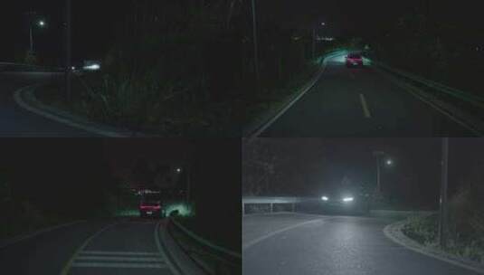 夜晚一辆汽车行驶在郊外公路上高清在线视频素材下载