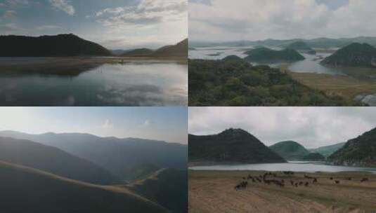 航拍 宣传片 自然 高原湖泊  湿地风景高清在线视频素材下载