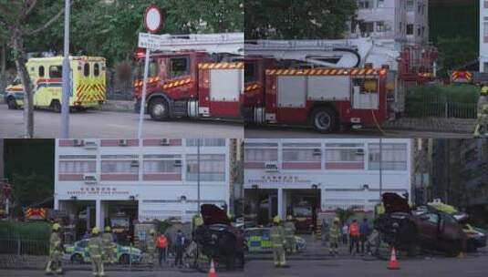 香港坚尼地城城西道交通事故现场高清在线视频素材下载