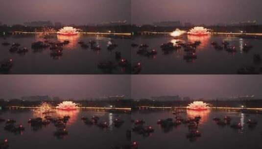 洛阳隋唐城春节水上打铁花表演高清在线视频素材下载