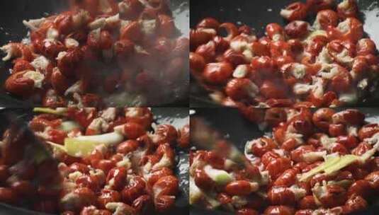 麻辣小龙虾烹饪美食夏日美食龙虾高清在线视频素材下载