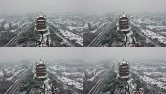 武汉黄鹤楼雪景航拍素材高清在线视频素材下载