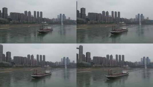 重庆江景船只航拍高清在线视频素材下载