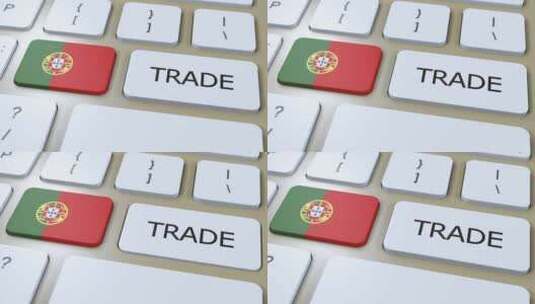 按钮3D动画上的葡萄牙国旗和贸易文本高清在线视频素材下载