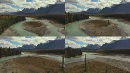 加拿大阿尔伯塔省阿萨巴斯卡尔河的鸟瞰图。高清在线视频素材下载