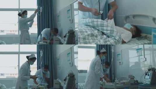 医院里医生在救治躺在病床上的男人高清在线视频素材下载