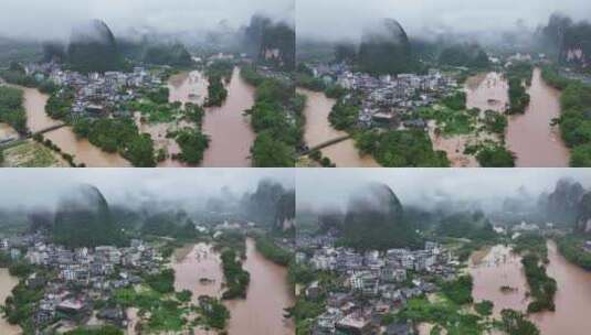 桂林阳朔暴雨漓江遇龙河河水暴涨高清在线视频素材下载