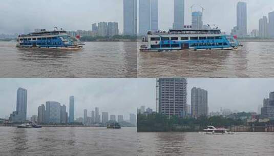 城市湘江游轮驶过游船航行旅游观光船高清在线视频素材下载