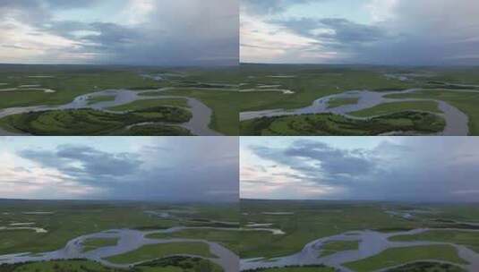 内蒙古呼伦贝尔大草原夏季河道航拍高清在线视频素材下载