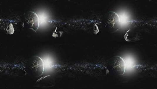 4K-VR 360太空中的小行星飞向地球超清动画高清在线视频素材下载